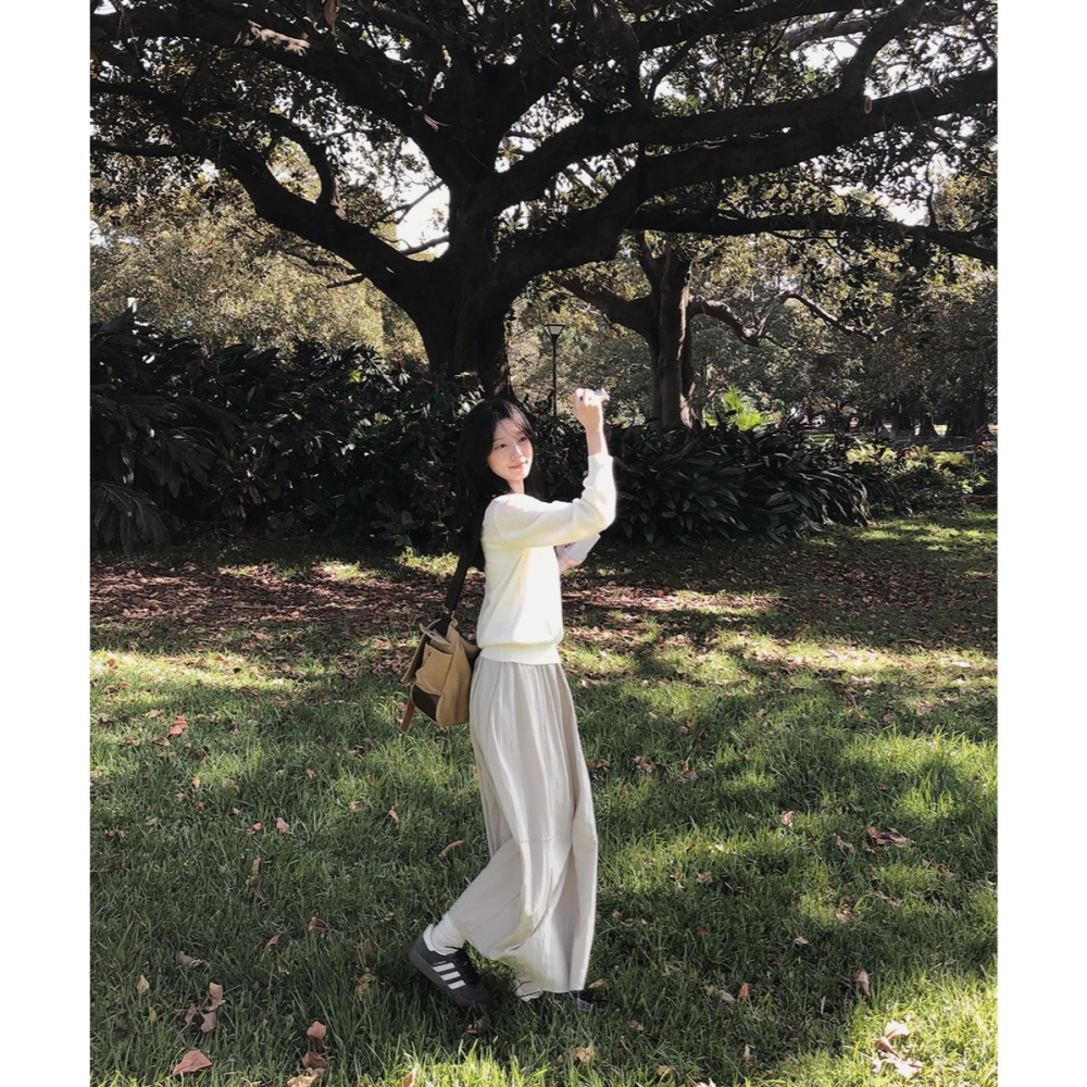 日常感萬能鬆緊腰長裙 skirt 2色 / slowand 프론트라인 데일리 롱스커트-細節圖7