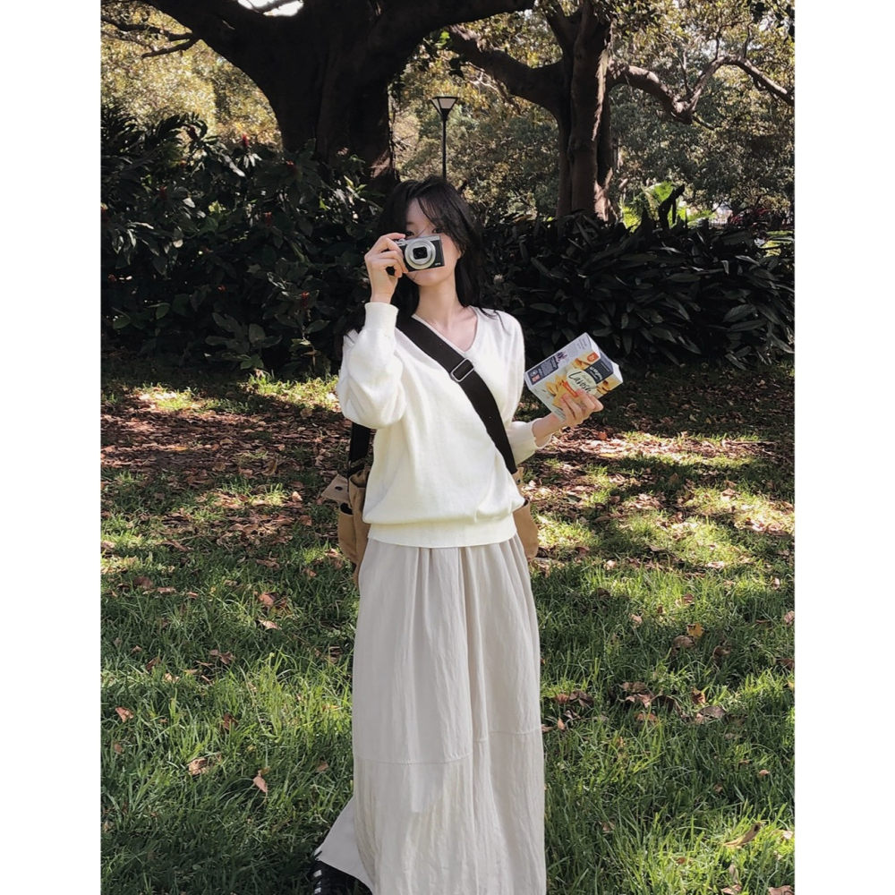 日常感萬能鬆緊腰長裙 skirt 2色 / slowand 프론트라인 데일리 롱스커트-細節圖8