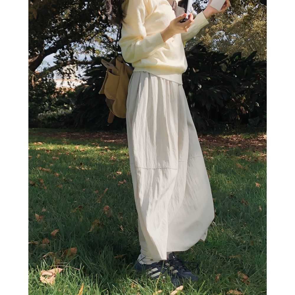 日常感萬能鬆緊腰長裙 skirt 2色 / slowand 프론트라인 데일리 롱스커트-細節圖9