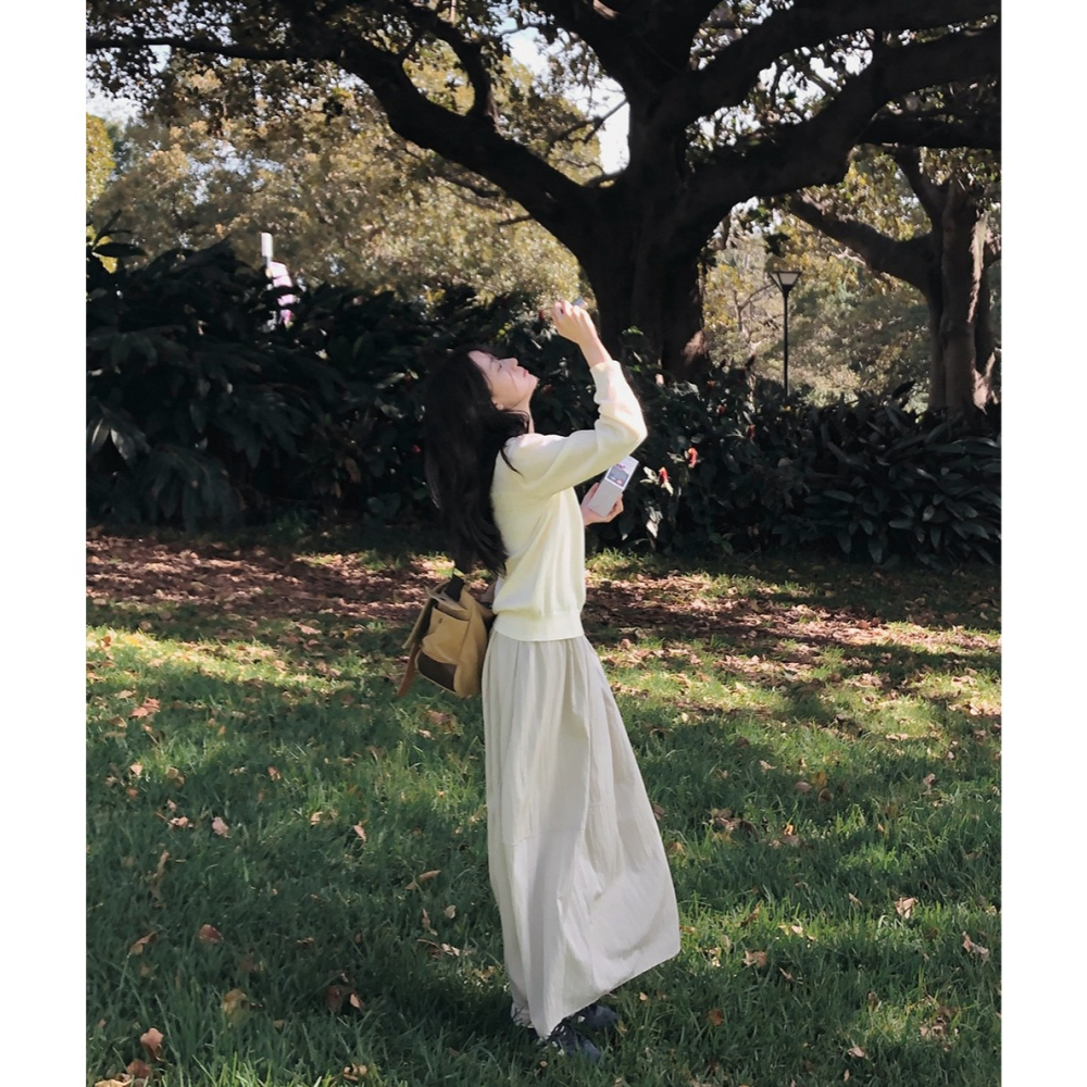 日常感萬能鬆緊腰長裙 skirt 2色 / slowand 프론트라인 데일리 롱스커트-細節圖10