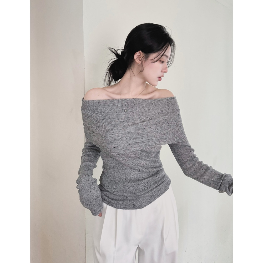法式一字領柔弱感針織上衣 knit 4色 / 프렌치 오프숄더 여리핏니트-細節圖2