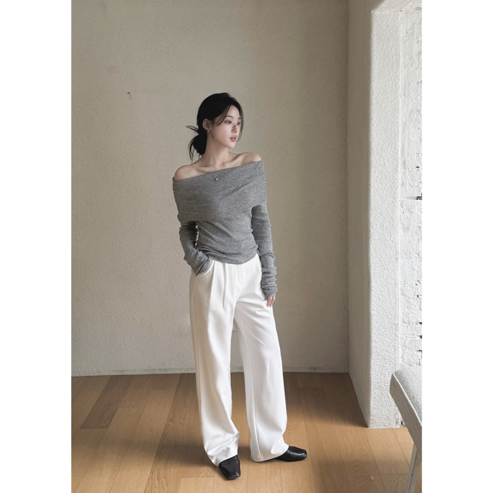 法式一字領柔弱感針織上衣 knit 4色 / 프렌치 오프숄더 여리핏니트-細節圖3