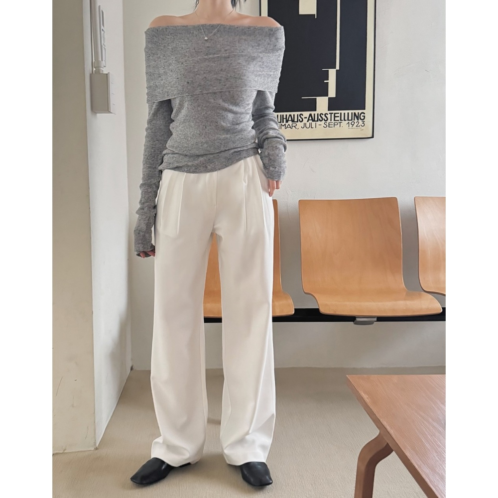 法式一字領柔弱感針織上衣 knit 4色 / 프렌치 오프숄더 여리핏니트-細節圖4