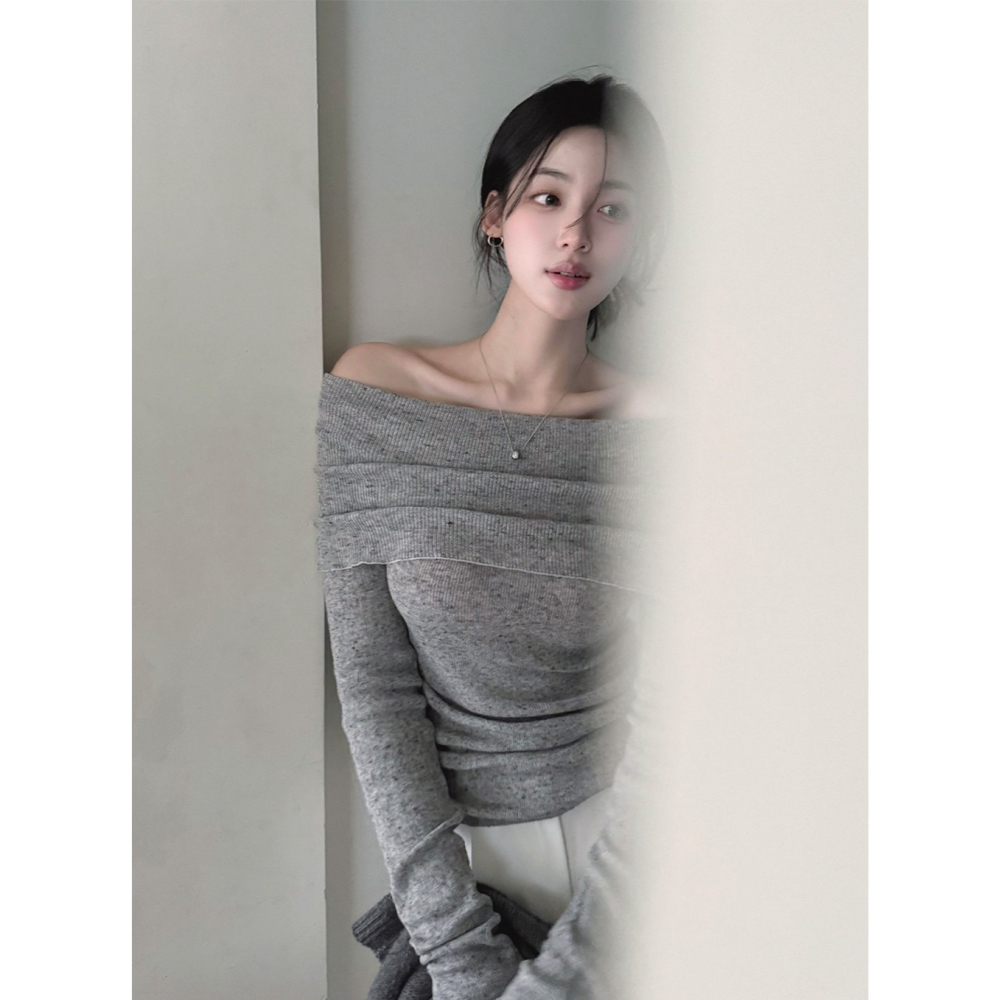法式一字領柔弱感針織上衣 knit 4色 / 프렌치 오프숄더 여리핏니트-細節圖6