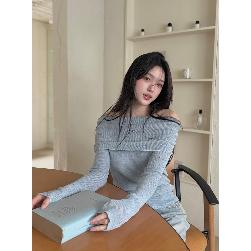 法式一字領柔弱感針織上衣 knit 4色 / 프렌치 오프숄더 여리핏니트-細節圖7