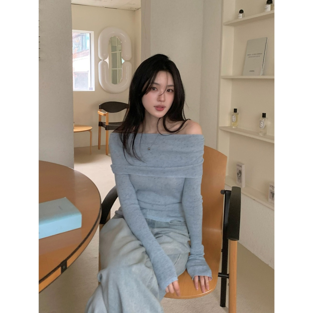 法式一字領柔弱感針織上衣 knit 4色 / 프렌치 오프숄더 여리핏니트-細節圖11