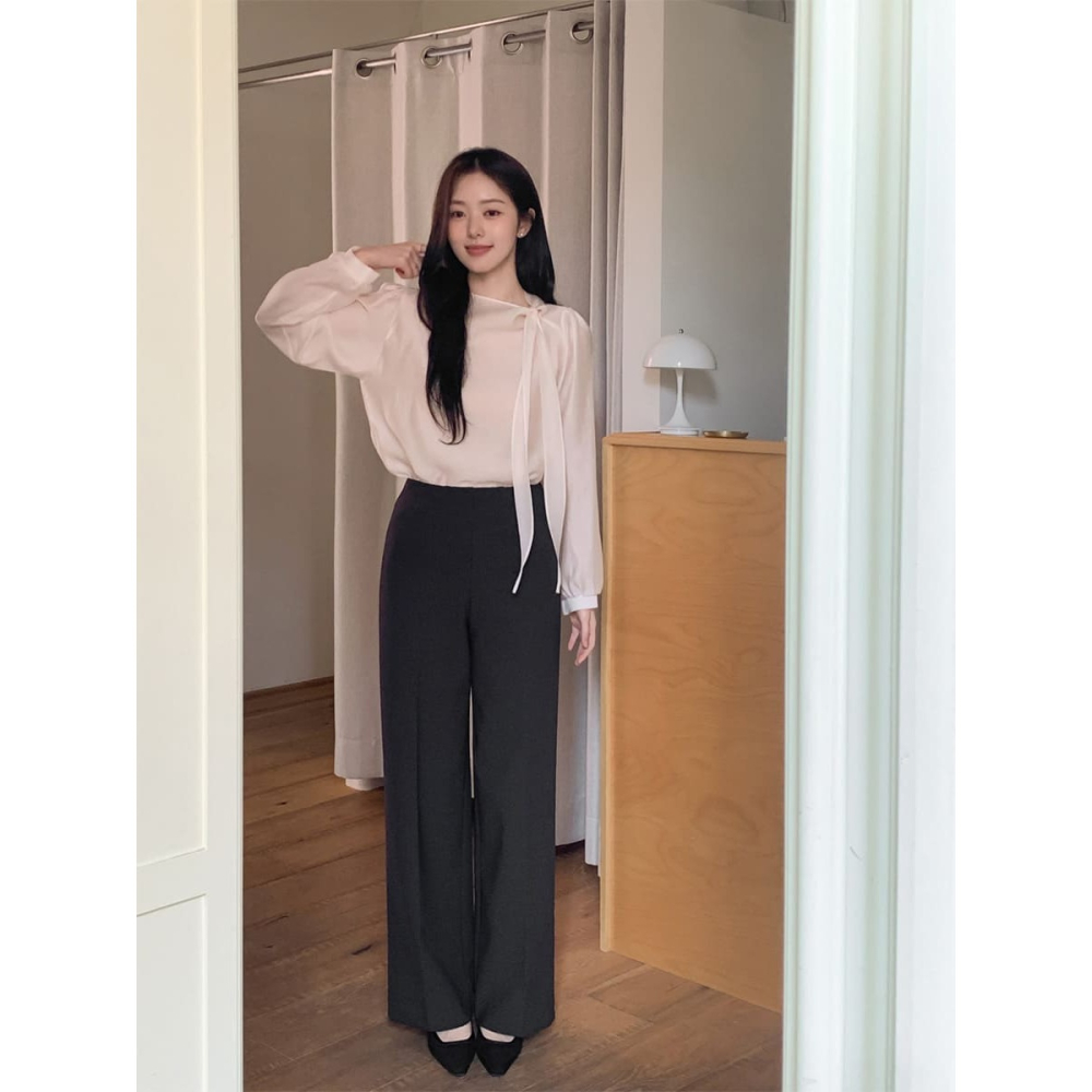 正韓製絲綢感飄逸綁帶襯衫 blouse / cherrykoko 로에린 타이 블라우스-細節圖4