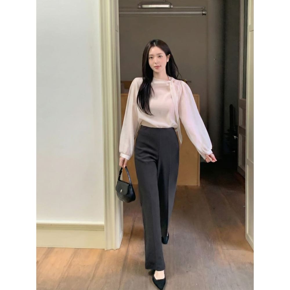 正韓製絲綢感飄逸綁帶襯衫 blouse / cherrykoko 로에린 타이 블라우스-細節圖7