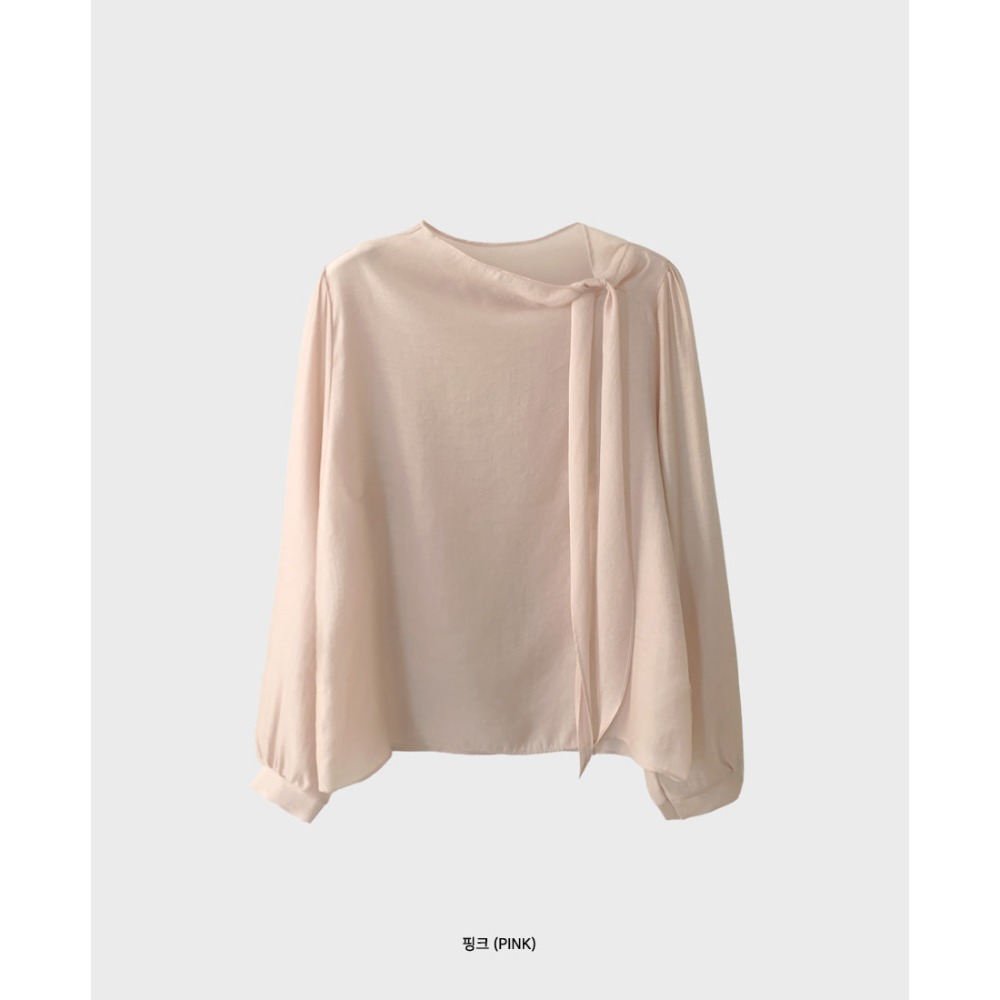 正韓製絲綢感飄逸綁帶襯衫 blouse / cherrykoko 로에린 타이 블라우스-粉色