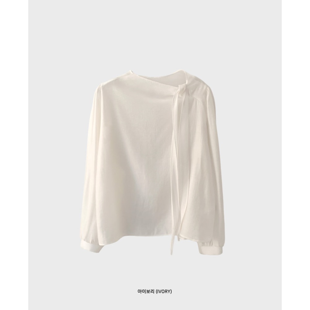 正韓製絲綢感飄逸綁帶襯衫 blouse / cherrykoko 로에린 타이 블라우스-象牙白