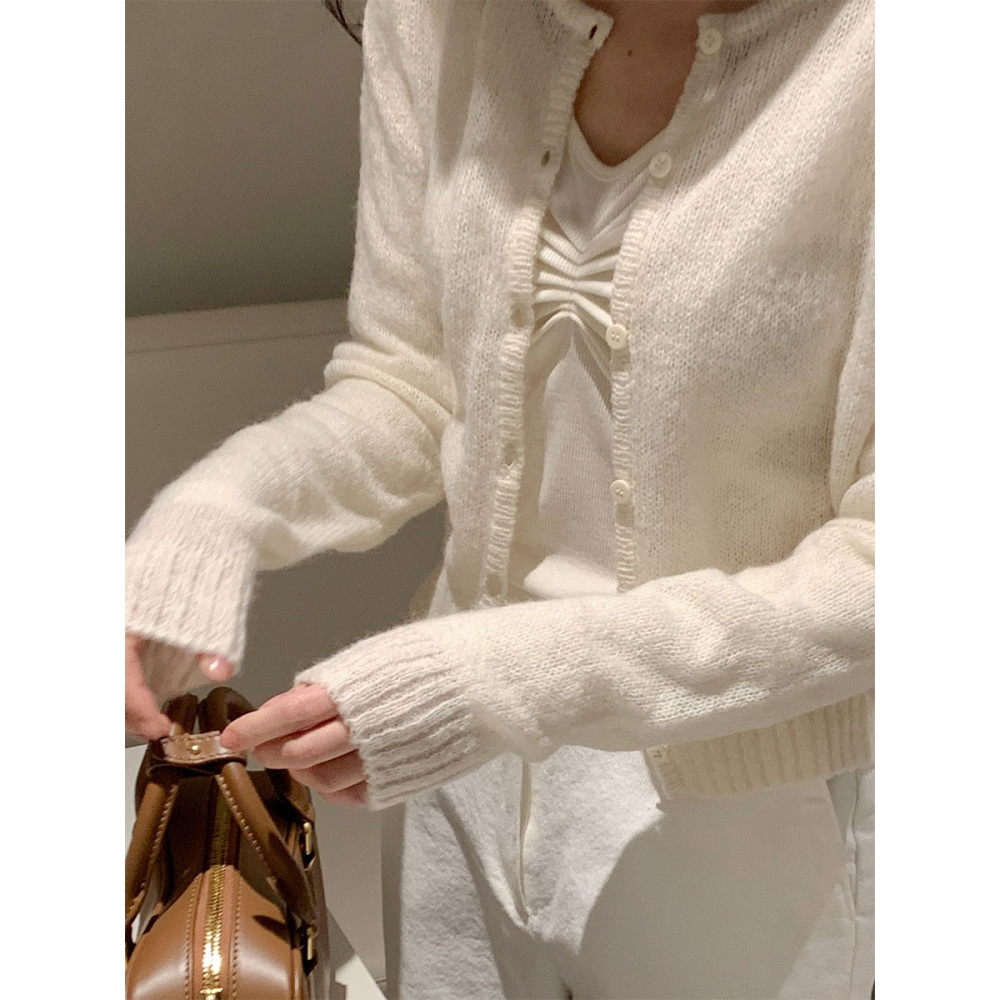 正韓製蓬鬆感微透膚針織外套 cardigan 3色 / cherrykoko 그릭 모헤어 가디건-細節圖3