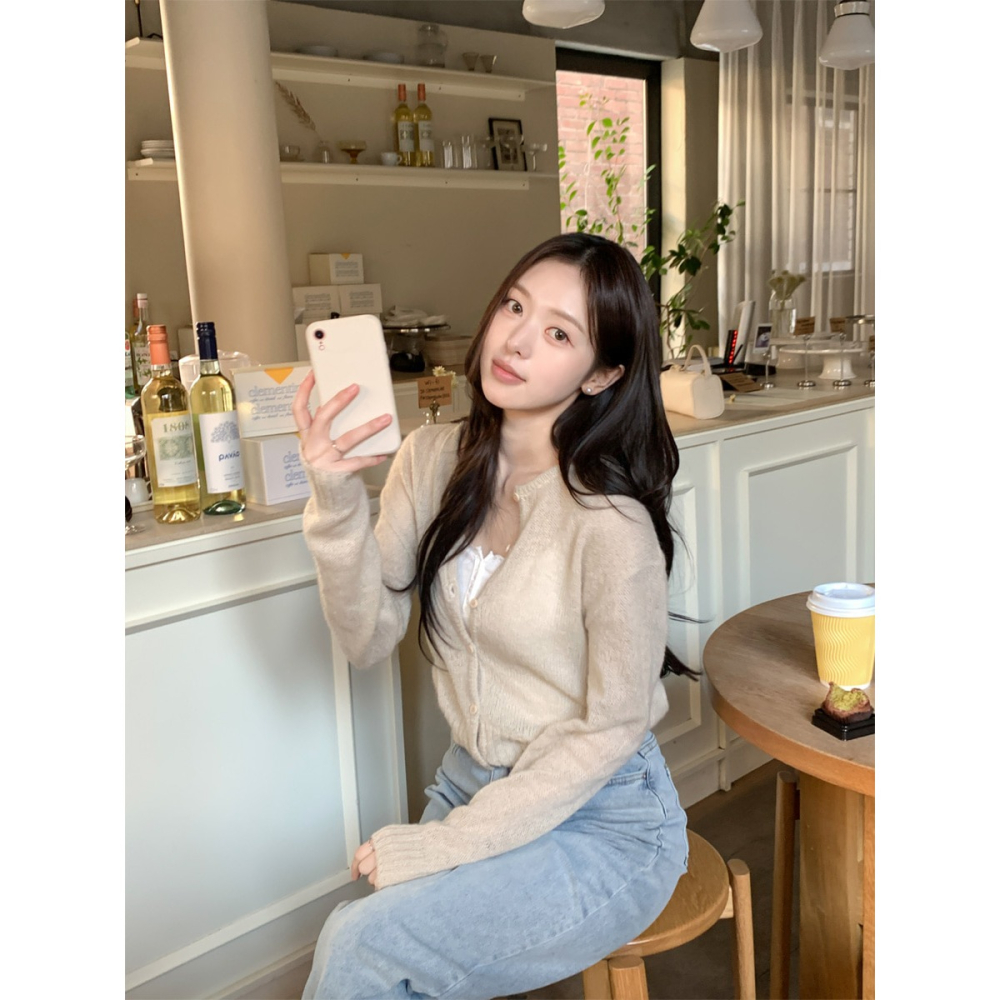 正韓製蓬鬆感微透膚針織外套 cardigan 3色 / cherrykoko 그릭 모헤어 가디건-細節圖4