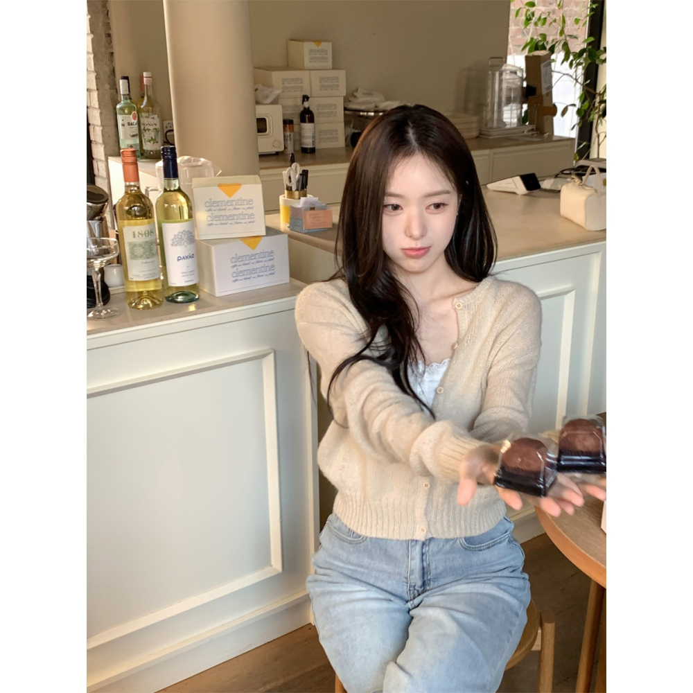 正韓製蓬鬆感微透膚針織外套 cardigan 3色 / cherrykoko 그릭 모헤어 가디건-細節圖5