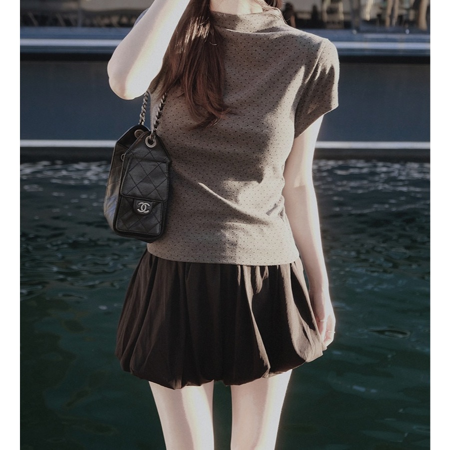 正韓製點點中高領上衣 tee 4色 / slowand 잔잔도트 모크넥 티셔츠-細節圖7