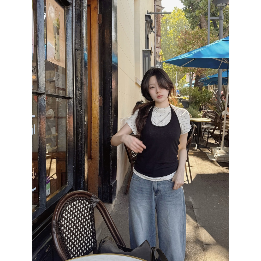 正韓製點點中高領上衣 tee 4色 / slowand 잔잔도트 모크넥 티셔츠-細節圖10