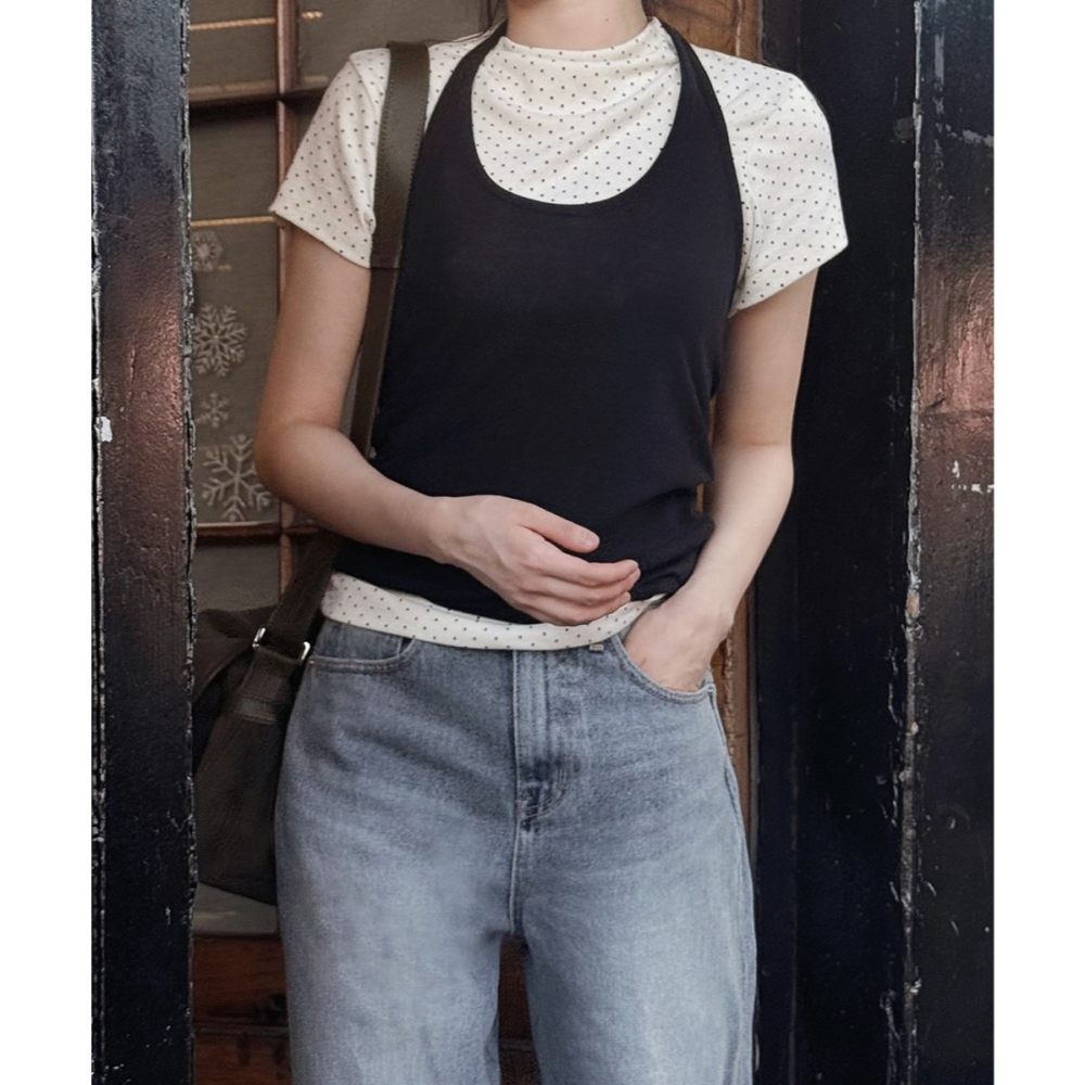 正韓製點點中高領上衣 tee 4色 / slowand 잔잔도트 모크넥 티셔츠-細節圖11