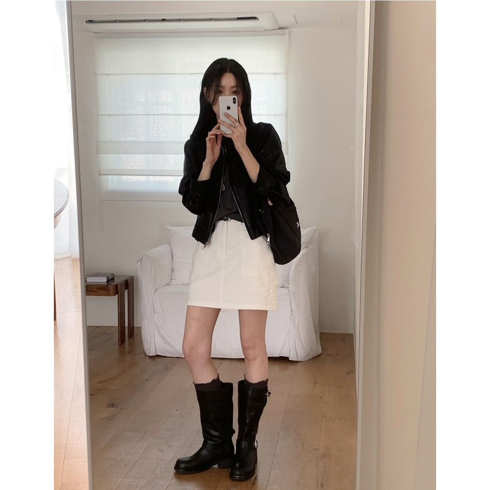 極簡無領中短版皮外套 jacket / slowand 에드 모노심플 레더블루종-細節圖2