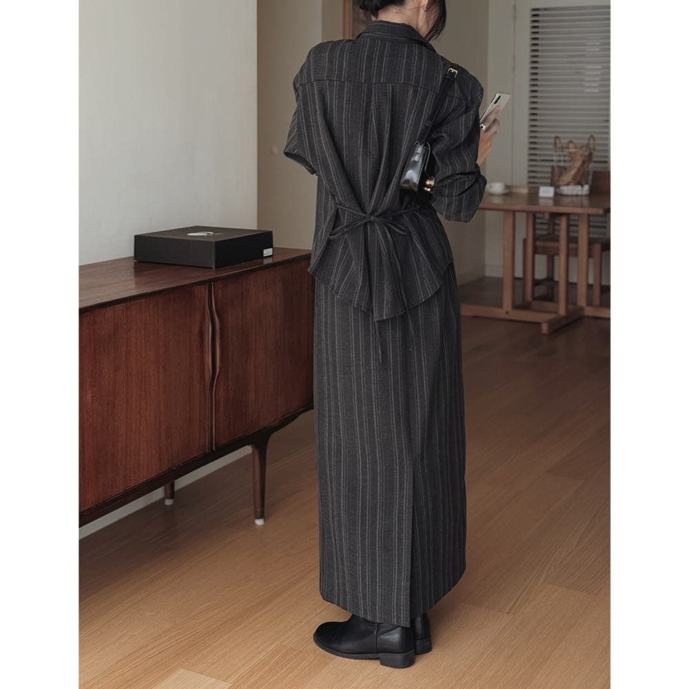 正韓製條紋襯衫半身長裙套裝 two piece 2色 / slowand 애쉬무드 스트라이프 셔츠 & 스커트 투피스-細節圖5