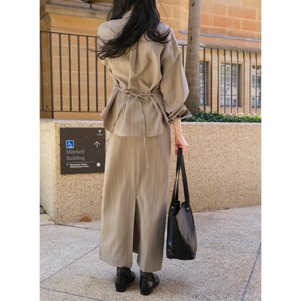 正韓製條紋襯衫半身長裙套裝 two piece 2色 / slowand 애쉬무드 스트라이프 셔츠 & 스커트 투피스-細節圖6