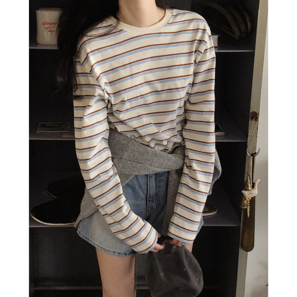 正韓製三色調條紋大學T tee 3色 / slowand 쓰리톤 스트라이프 맨투맨티셔츠-細節圖8