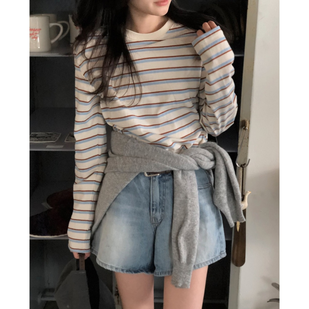 正韓製三色調條紋大學T tee 3色 / slowand 쓰리톤 스트라이프 맨투맨티셔츠-細節圖10