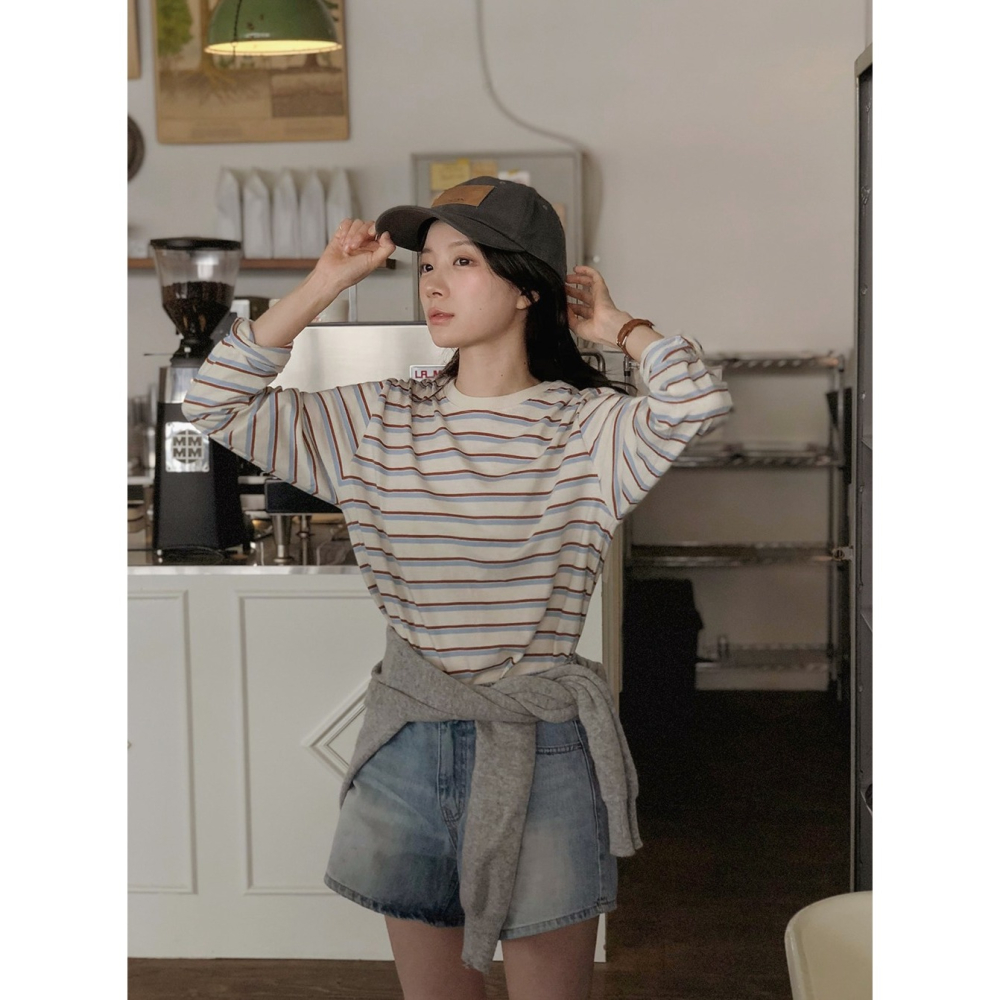 正韓製三色調條紋大學T tee 3色 / slowand 쓰리톤 스트라이프 맨투맨티셔츠-細節圖11