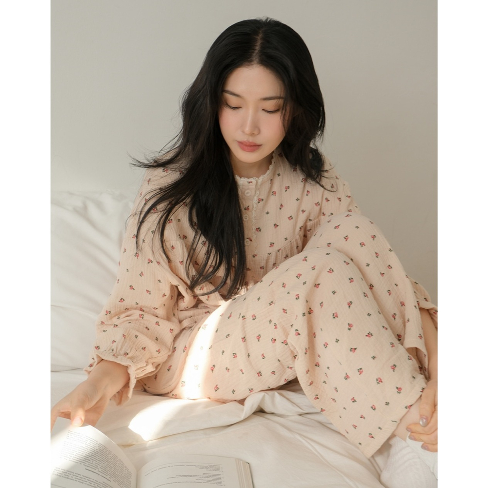 juuneedu 小碎花睡衣 套裝/連身洋裝 J’eu 라비앙로즈 레이스 요루면 파자마 잠옷 세트-細節圖3