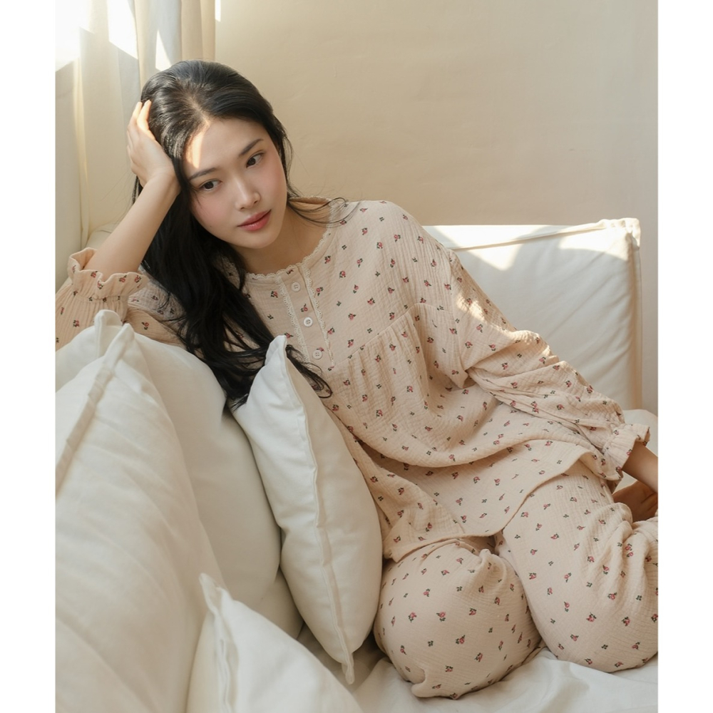 juuneedu 小碎花睡衣 套裝/連身洋裝 J’eu 라비앙로즈 레이스 요루면 파자마 잠옷 세트-細節圖4