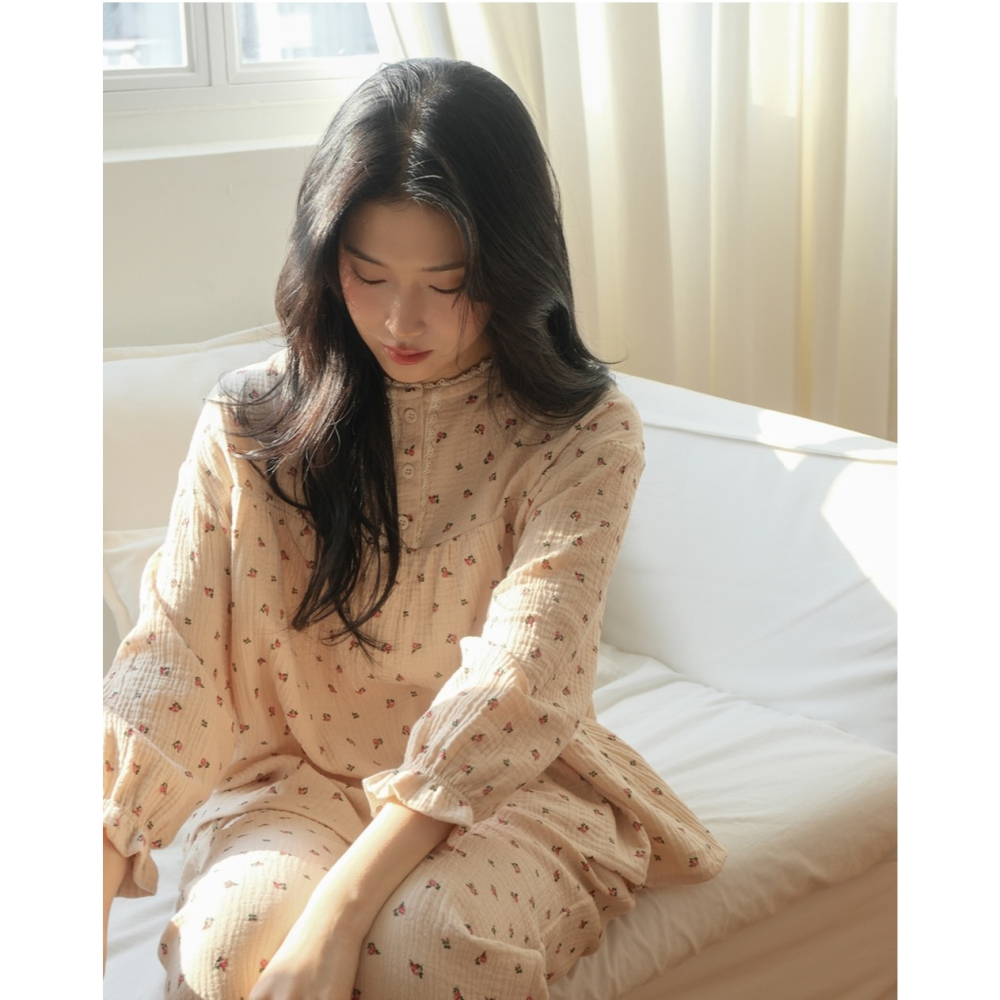 juuneedu 小碎花睡衣 套裝/連身洋裝 J’eu 라비앙로즈 레이스 요루면 파자마 잠옷 세트-細節圖5