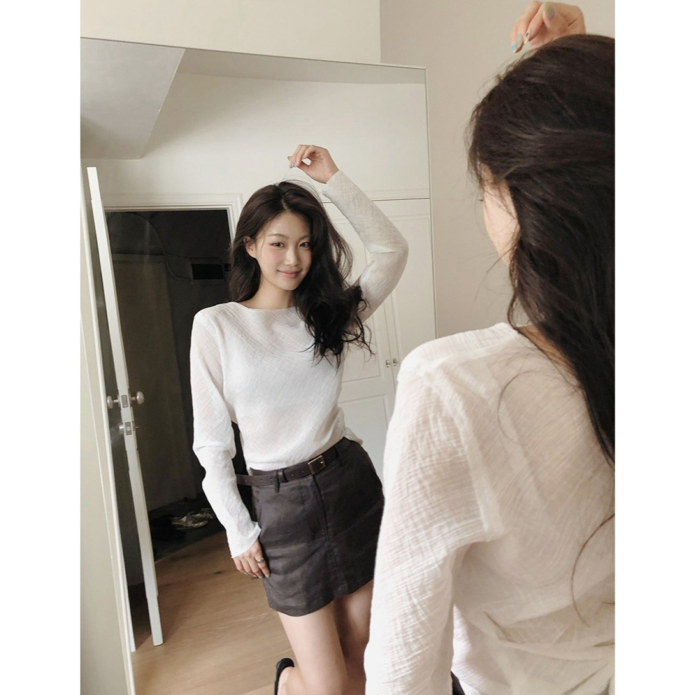 夏季亞麻迷你褲裙 skirt 2色 / slowand 韓國代購 短裙 迷你裙 A字裙-細節圖2