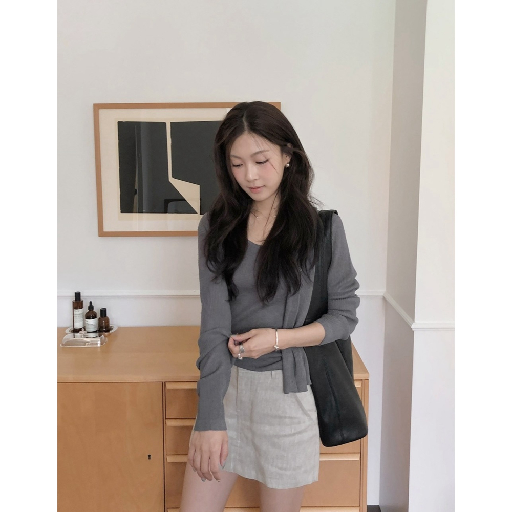 夏季亞麻迷你褲裙 skirt 2色 / slowand 韓國代購 短裙 迷你裙 A字裙-細節圖6