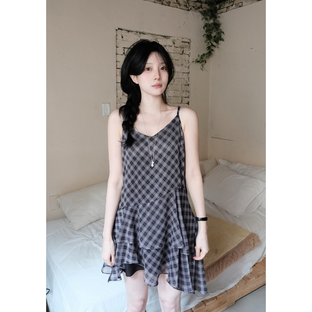 層疊雪紡細肩帶洋裝 dress / slowand 티커 쉬폰레이스 뷔스티에 원피스-細節圖2