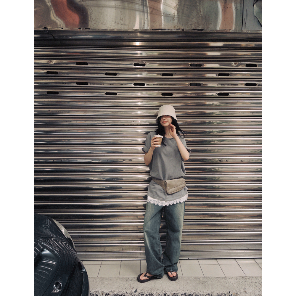 台灣企劃🌙 正韓製復古沙色感中低腰牛仔褲 pants / slowand 샌드 빈티지워싱 와이드 데님팬츠-細節圖2