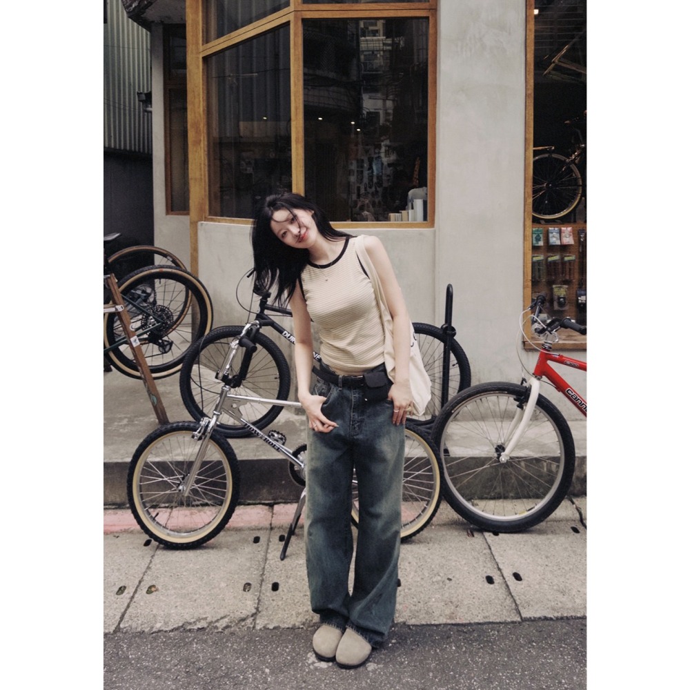 台灣企劃🌙 正韓製復古沙色感中低腰牛仔褲 pants / slowand 샌드 빈티지워싱 와이드 데님팬츠-細節圖7
