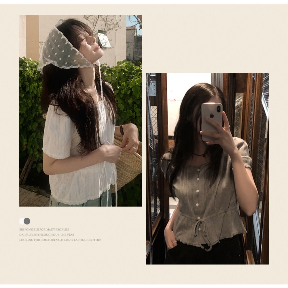 鏤空雕花短袖上衣 / slowand 들꽃 잔펀칭 티블라우스-細節圖2
