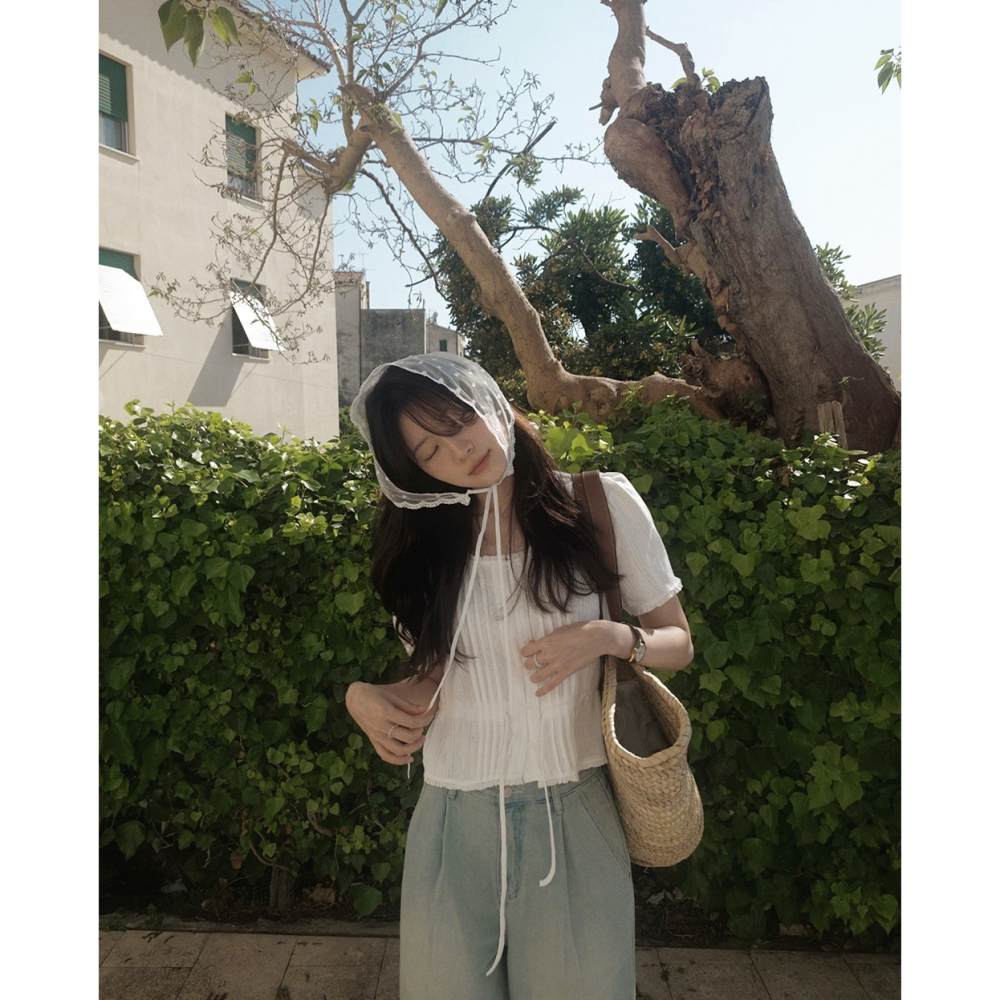 鏤空雕花短袖上衣 / slowand 들꽃 잔펀칭 티블라우스-細節圖4