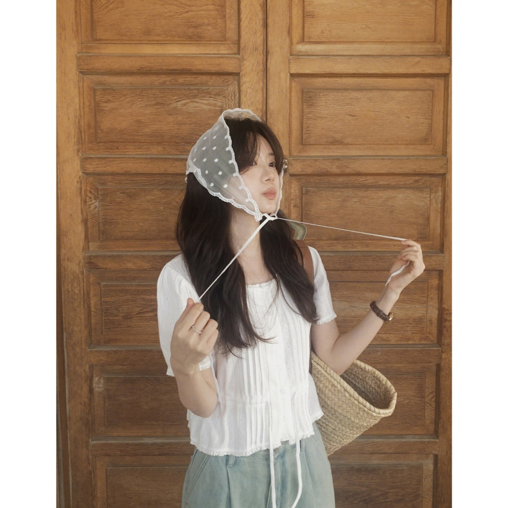 鏤空雕花短袖上衣 / slowand 들꽃 잔펀칭 티블라우스-細節圖6