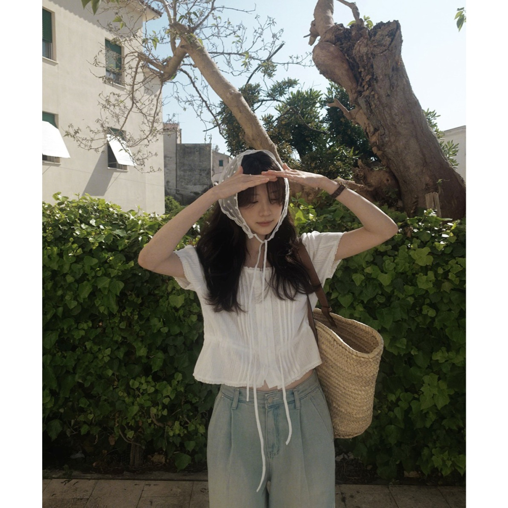 鏤空雕花短袖上衣 / slowand 들꽃 잔펀칭 티블라우스-細節圖7