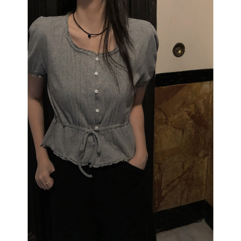 鏤空雕花短袖上衣 / slowand 들꽃 잔펀칭 티블라우스-細節圖9