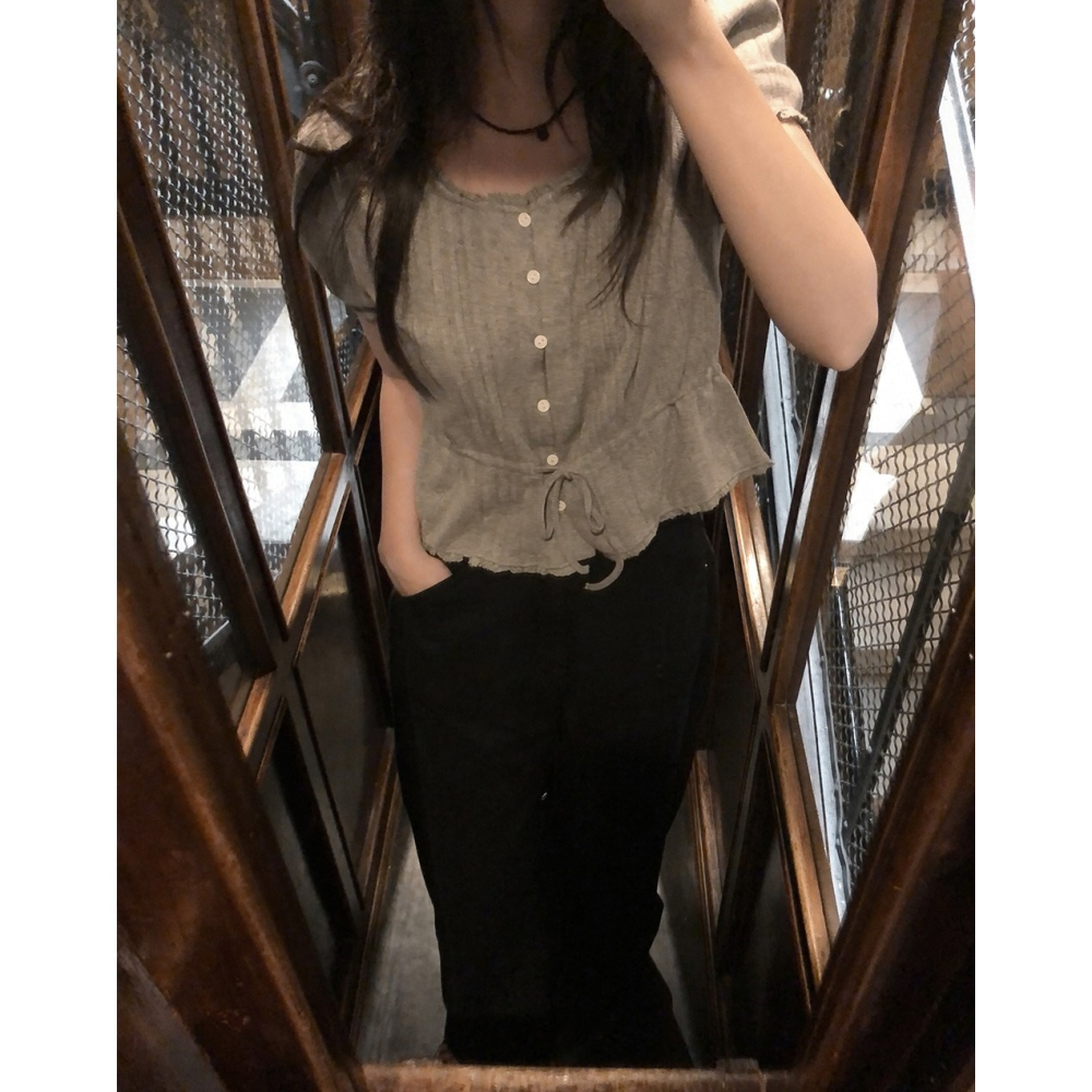 鏤空雕花短袖上衣 / slowand 들꽃 잔펀칭 티블라우스-細節圖10