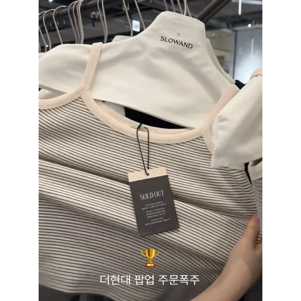 正韓製橫條紋細肩帶背心 sleeveless 5色 / slowand 해브 스트라이프 슬리브리스-細節圖2