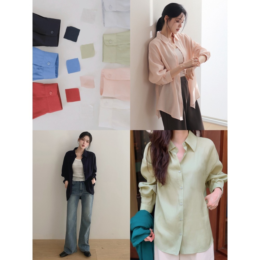 正韓製柔順垂墜絲滑襯衫 （腰側鈕扣） shirt 7色 / slowand 시어 플로우핏 365 블라우스