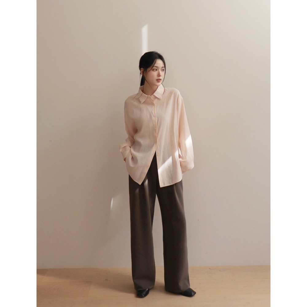 正韓製柔順垂墜絲滑襯衫 （腰側鈕扣） shirt 7色 / slowand 시어 플로우핏 365 블라우스-細節圖5