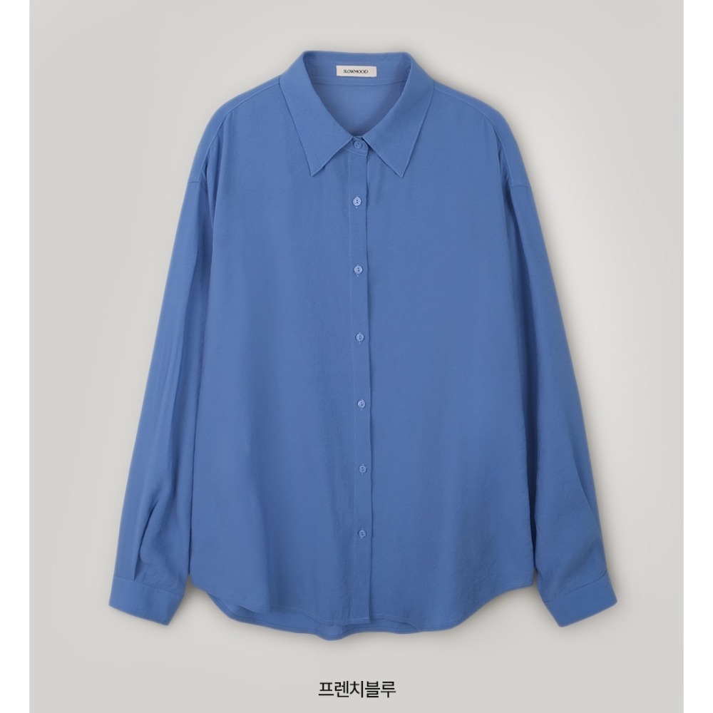 正韓製柔順垂墜絲滑襯衫 （腰側鈕扣） shirt 7色 / slowand 시어 플로우핏 365 블라우스-藍色