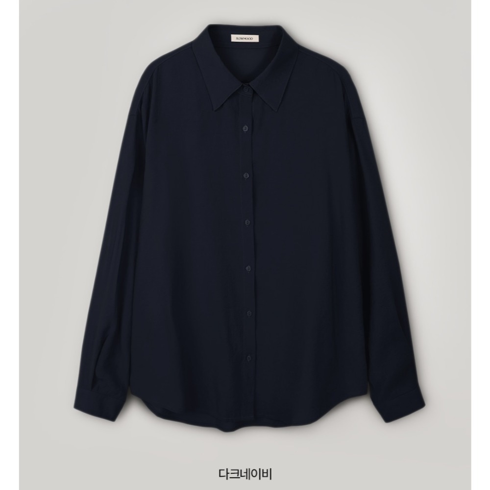 正韓製柔順垂墜絲滑襯衫 （腰側鈕扣） shirt 7色 / slowand 시어 플로우핏 365 블라우스-海軍藍