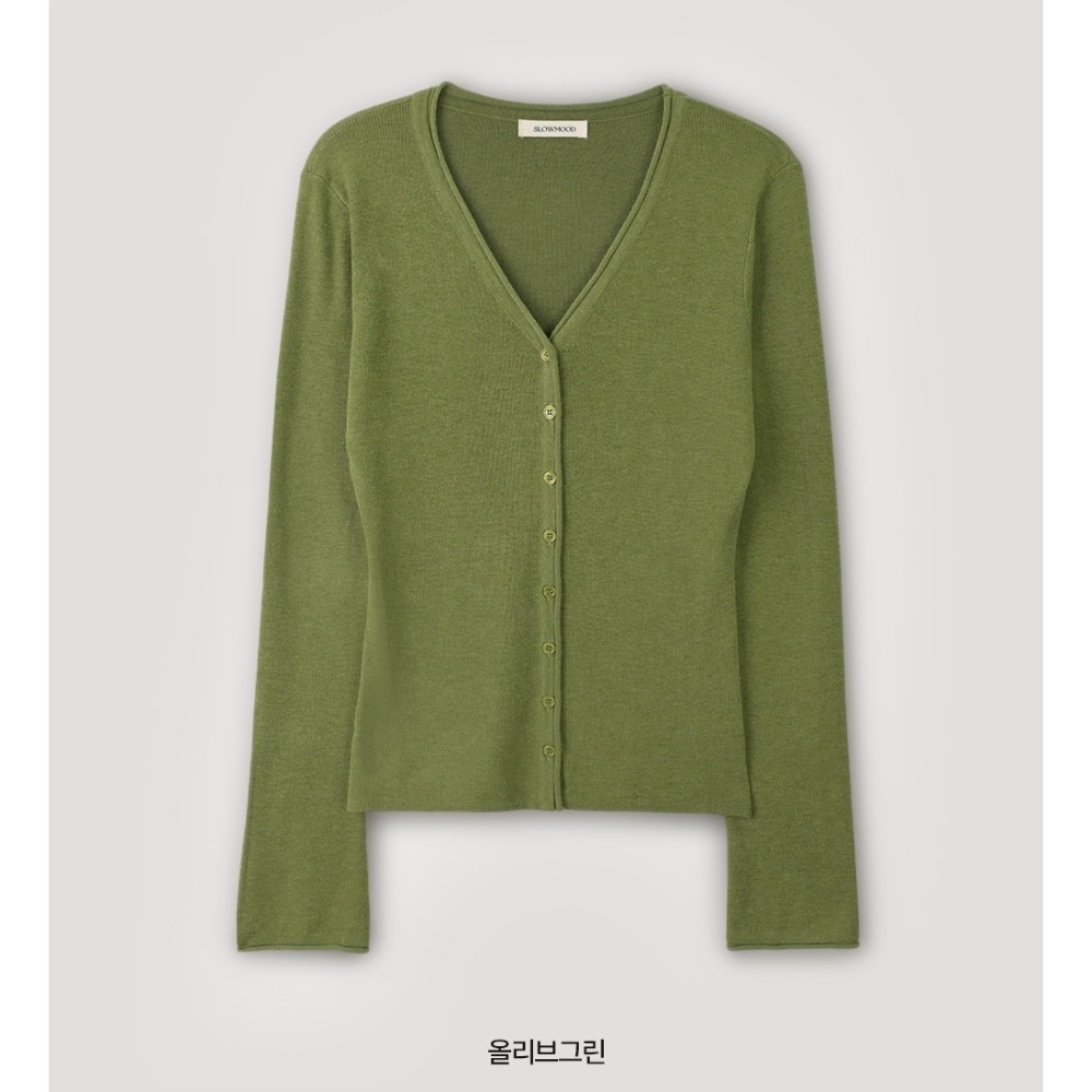 纖瘦感薄款百搭針織外套 cardigan 5色 / slowand 여리핏 롤링브이 슬림가디건-規格圖11