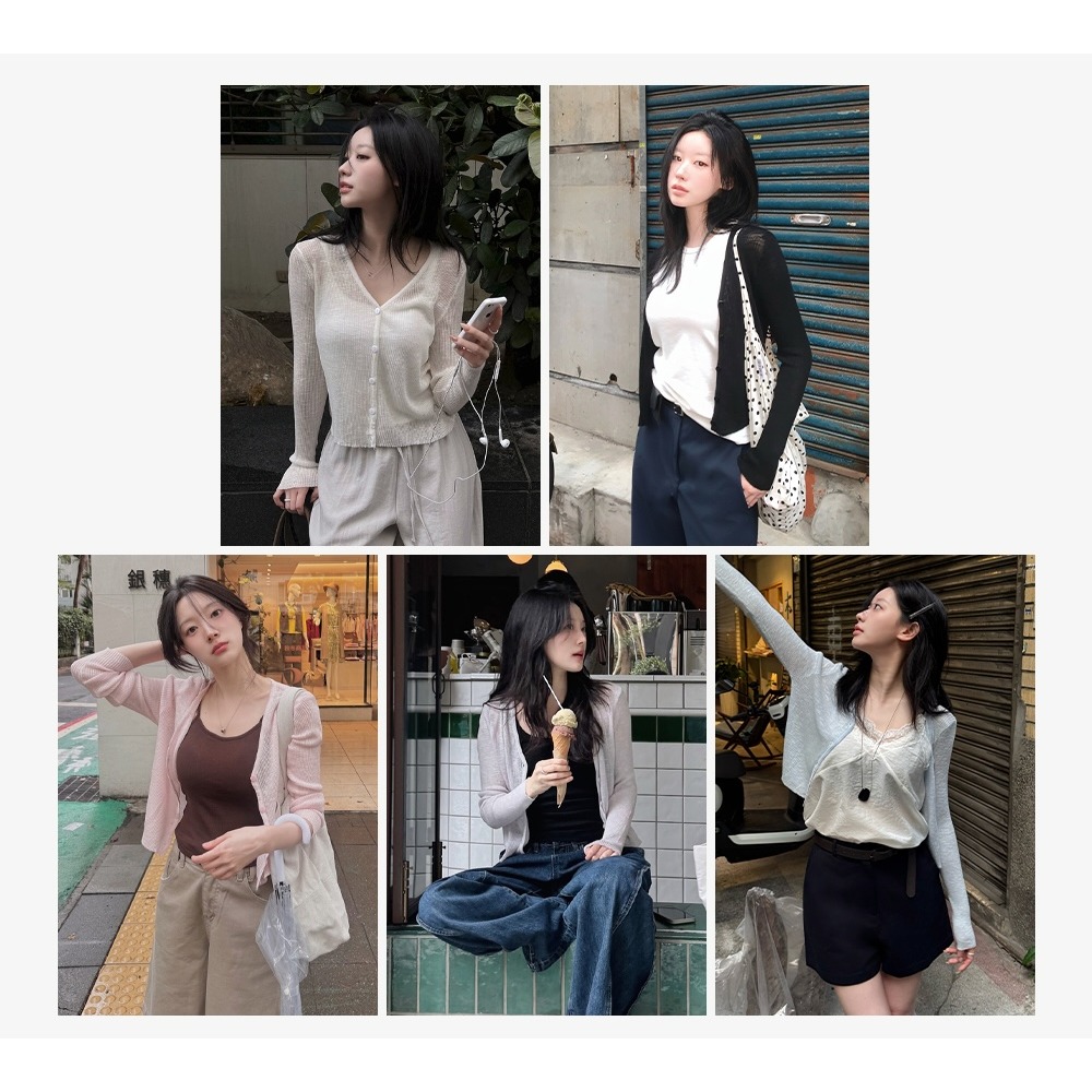 夏天V領標準版針織外套 cardigan 5色 / slowand 쿨썸머 브이넥 스탠다드핏 가디건-細節圖3