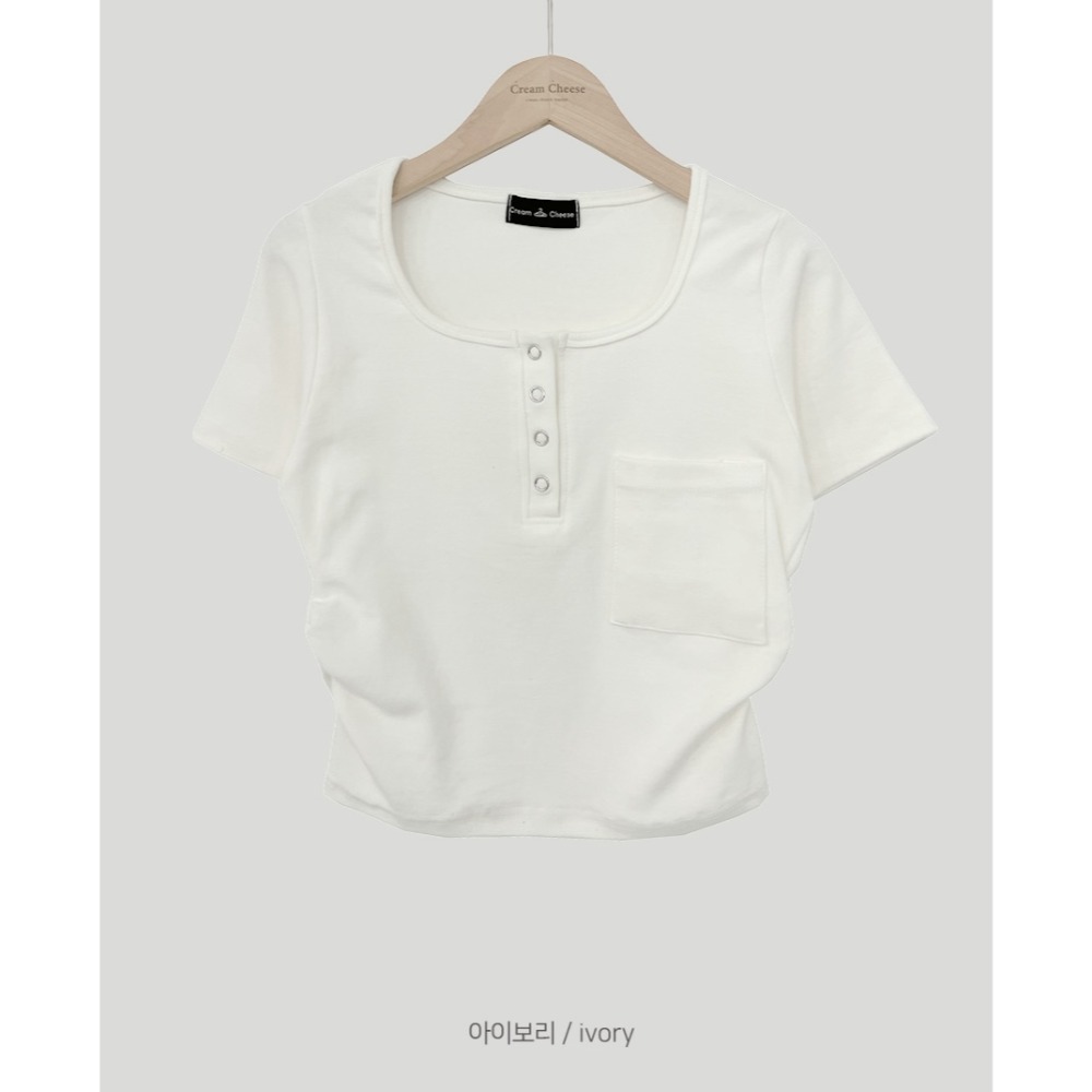 短袖/長袖 2種尺寸 修身彈性銀扣抓皺短袖 tee 5色 / creamcheese 싱글 니트 코튼 크롭티 반팔티-規格圖11