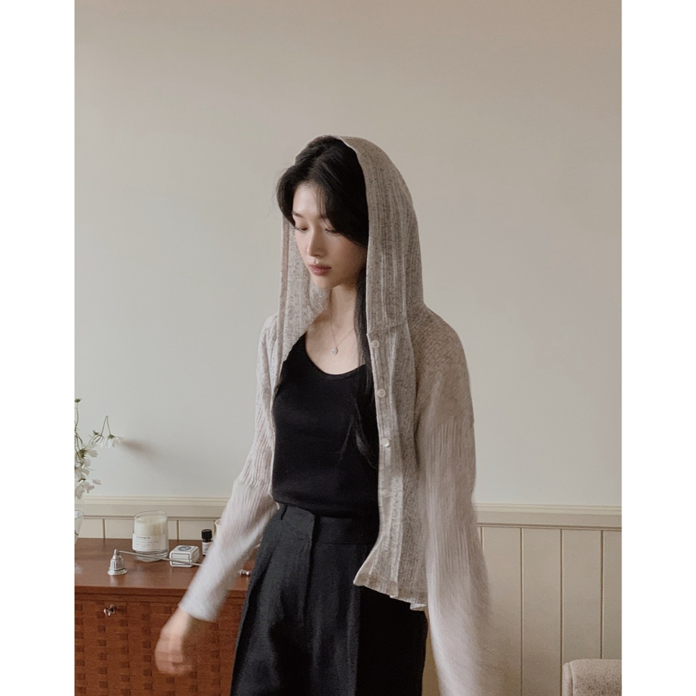 正韓製夏季亞麻連帽外套 hood 3色 / slowand 쿨썸머 후디 버튼가디건-細節圖7