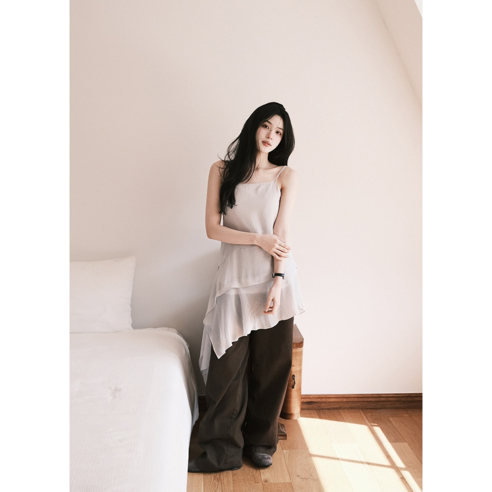 層次疊穿細肩帶連身裙 dress 3色 / slowand 무드업 캉캉레이어 뷔스티에 원피스-細節圖7